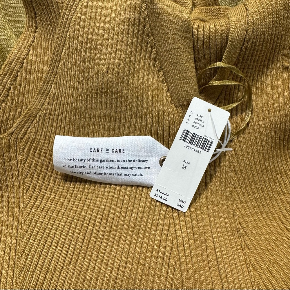 Anthropologie Glam Sheer Panel Ribbed Maxi Sweater Gold Dress NWT M Formal - Picture 10 of 10